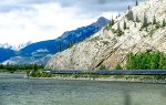 The westbound Canadian along the Athabaska River as it approaches Jasper